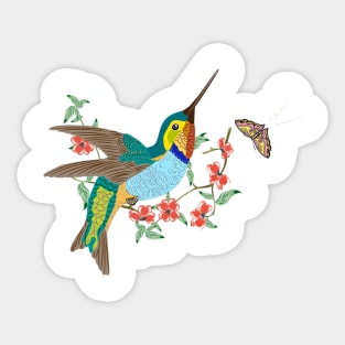 Lovely Flying Hummingbird Butterfly Flowers illustration Sticker